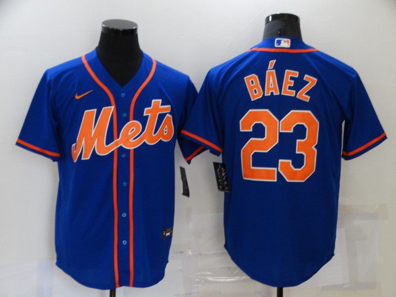 Men New York Mets #23 Baez Blue Game Nike 2021 MLB Jersey